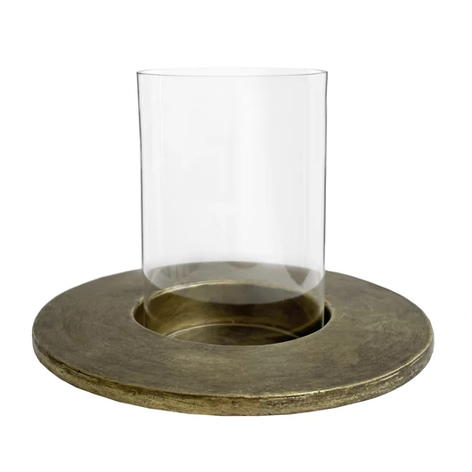 ÜVEG GYERTYATARTÓ ARANY TÁLON - S